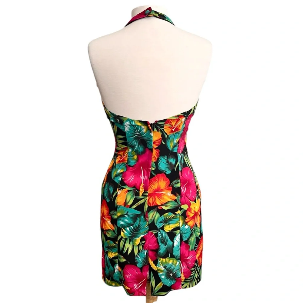 La Belle Vintage Dress Tropical Floral Mini Halter S Small M Medium - Picture 3 of 4